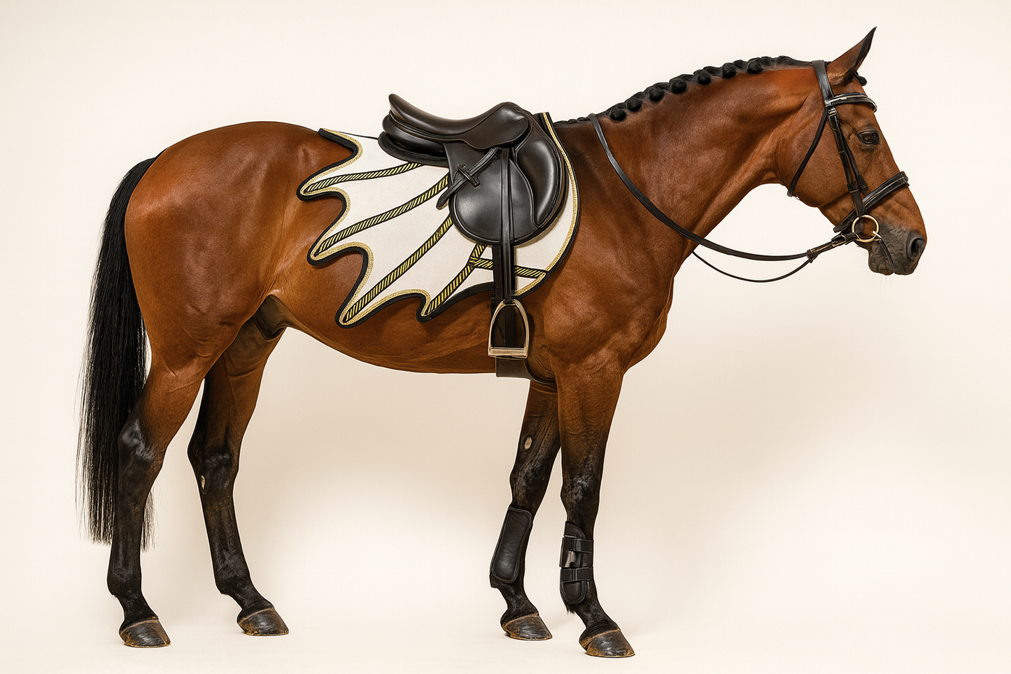Sparkling White Dragon Saddle Pad, Ear Bonnet & Horse Boot Set