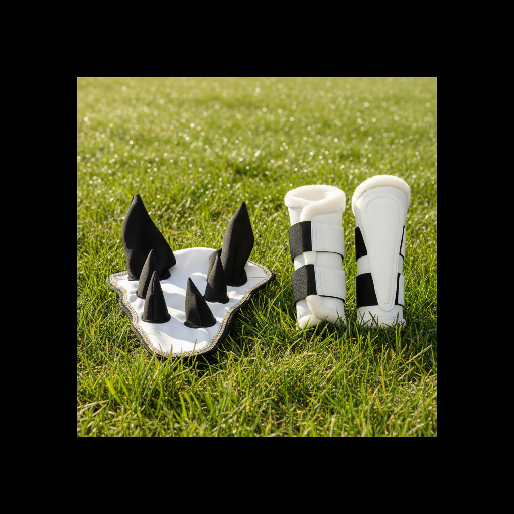 Sparkling White Dragon Saddle Pad, Ear Bonnet & Horse Boot Set