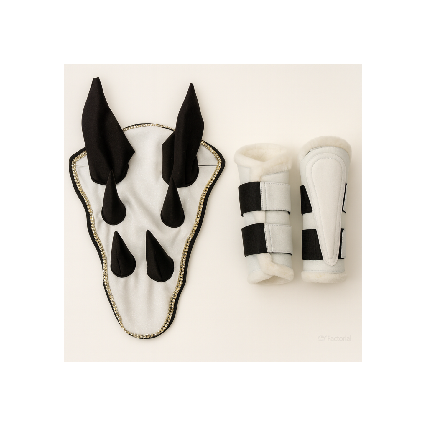 Sparkling White Dragon Saddle Pad, Ear Bonnet & Horse Boot Set